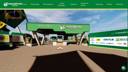  Expodireto Digital é uma plataforma virtual que reproduz em um ambiente virtual o parque de exposições com as atrações principais da feira e seus setores. Divulgação